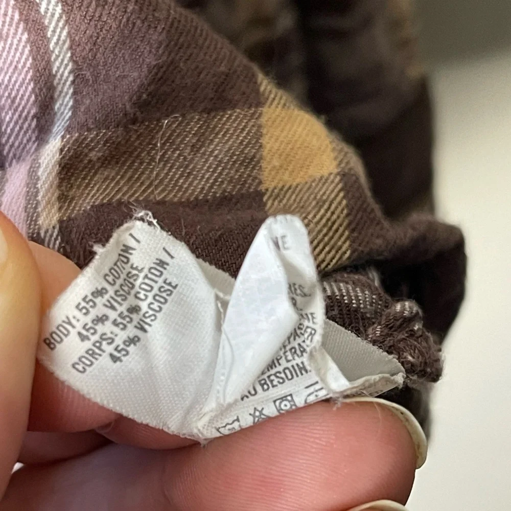 Aerie neutral brown plaid lightweight oversized relaxed fit flannel small - Picture 6 of 9